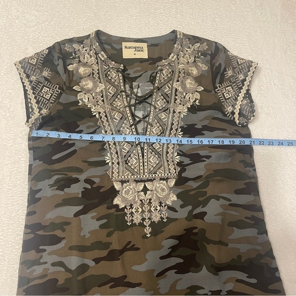 Savanna Jane Camo Print Embroidered T-Shirt Mini Dress Women's Medium - Picture 6 of 8